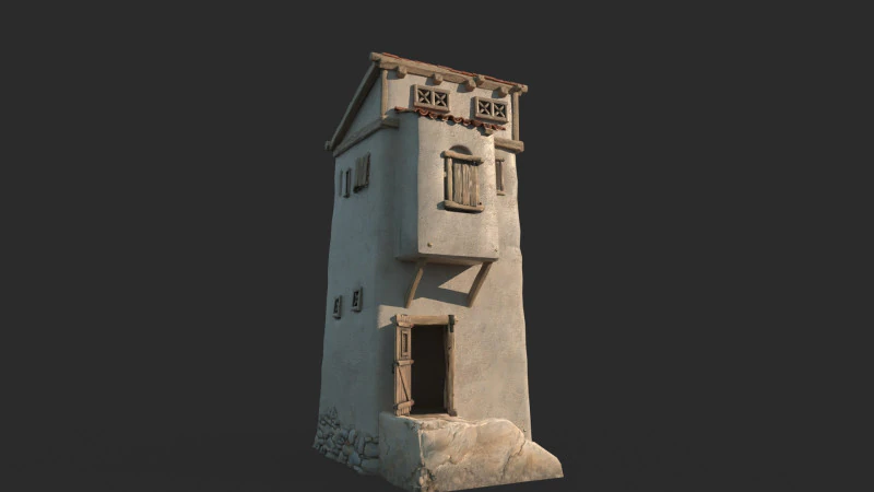 Middeleeuwse architectuur met rieten daken en gebouwen 3D Model .c4d .max .obj .3ds .fbx .stl .blend 