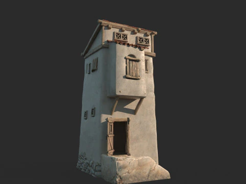 Arsitektur abad pertengahan dengan atap dan bangunan jerami Model 3D