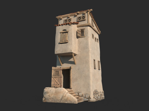 Arsitektur abad pertengahan dengan atap dan bangunan jerami Model 3D