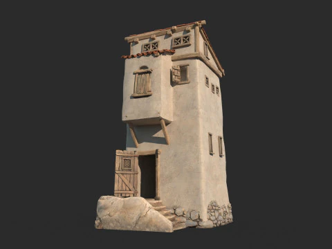 Middeleeuwse architectuur met rieten daken en gebouwen 3D Model