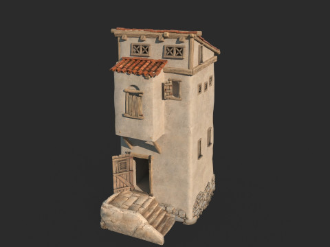 Arsitektur abad pertengahan dengan atap dan bangunan jerami Model 3D