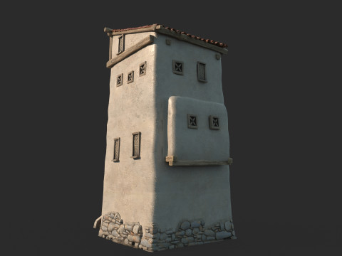 Arsitektur abad pertengahan dengan atap dan bangunan jerami Model 3D