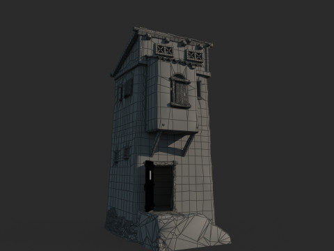 Arsitektur abad pertengahan dengan atap dan bangunan jerami Model 3D