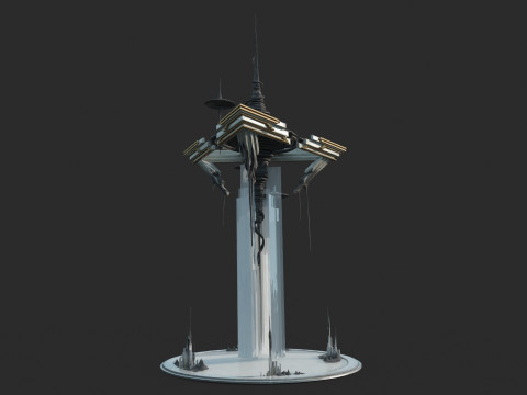 미래 공상과학 조각 분수 3D 모델