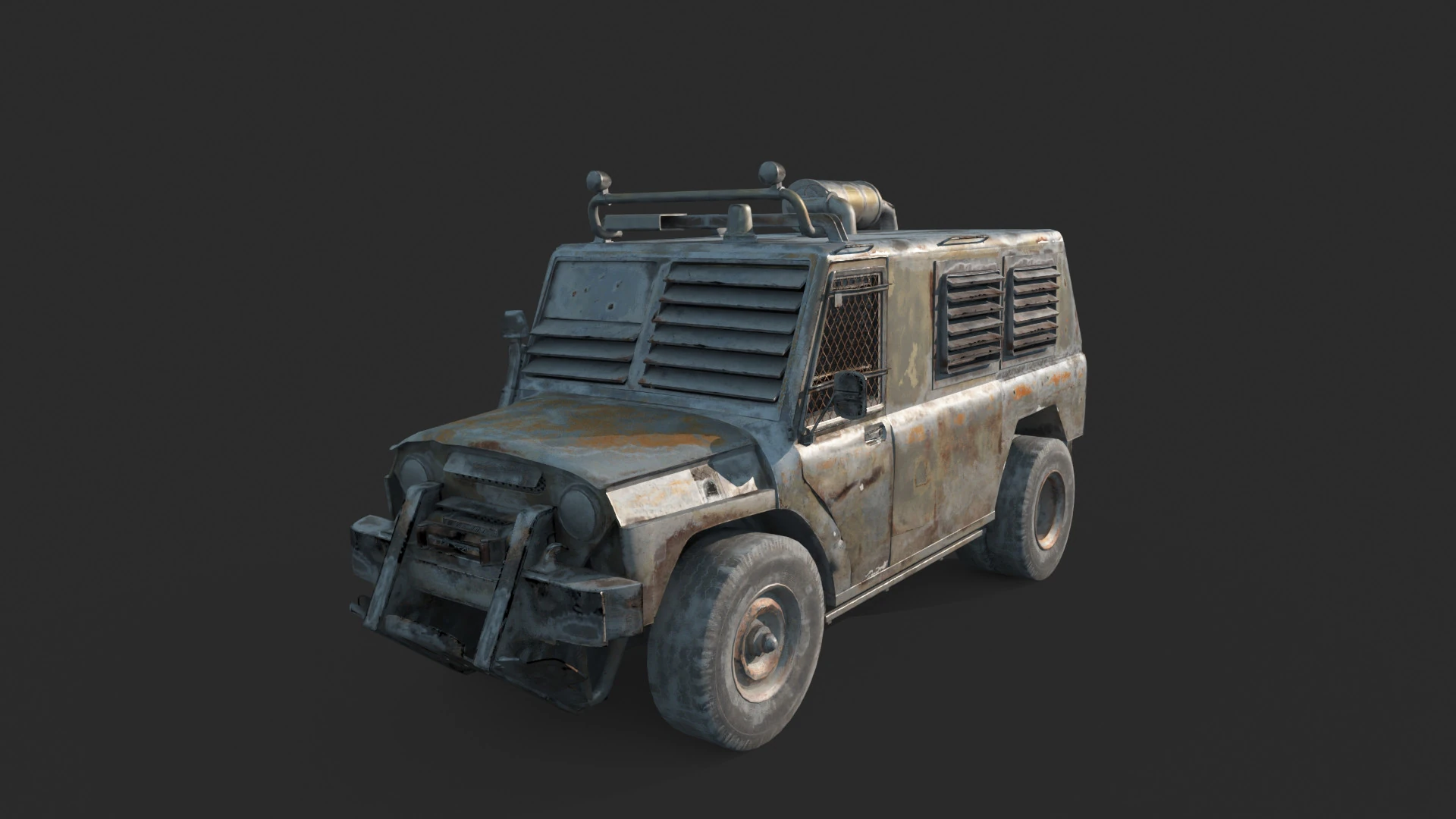Post-apocalyptic style modified Jeep 3D Model .c4d .max .obj .3ds .fbx .stl .blend 