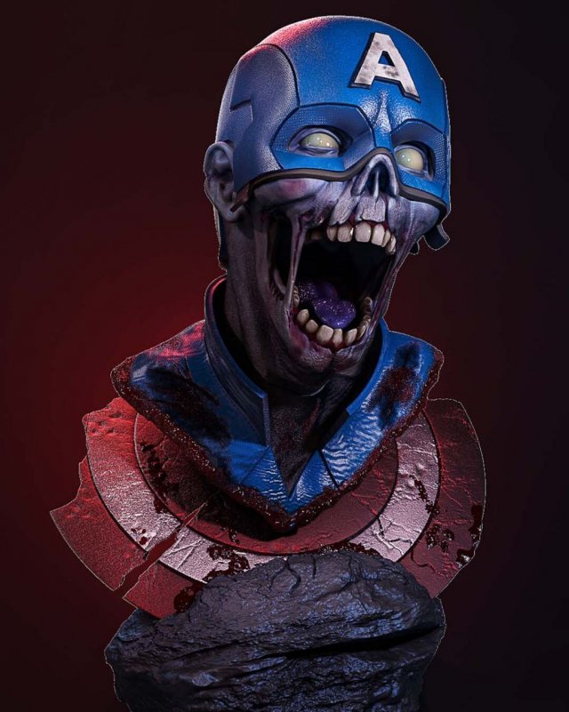 Zombie capitain america bust Model do druku 3D .c4d .max .obj .3ds .fbx .stl .blend 