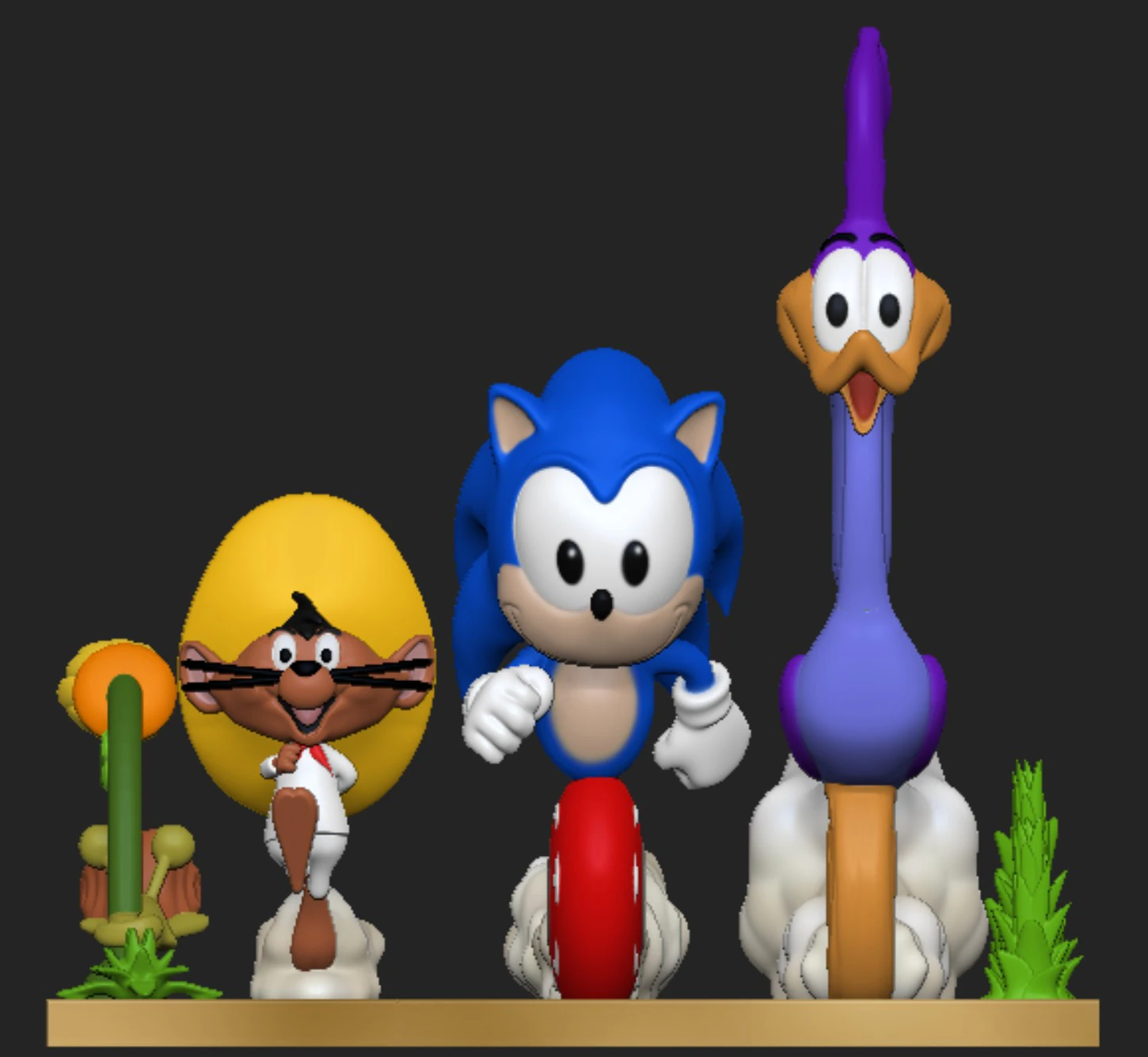 Sonic Road Runner and Speedy Gonzales 3D Print Model .c4d .max .obj .3ds .fbx .stl .blend 