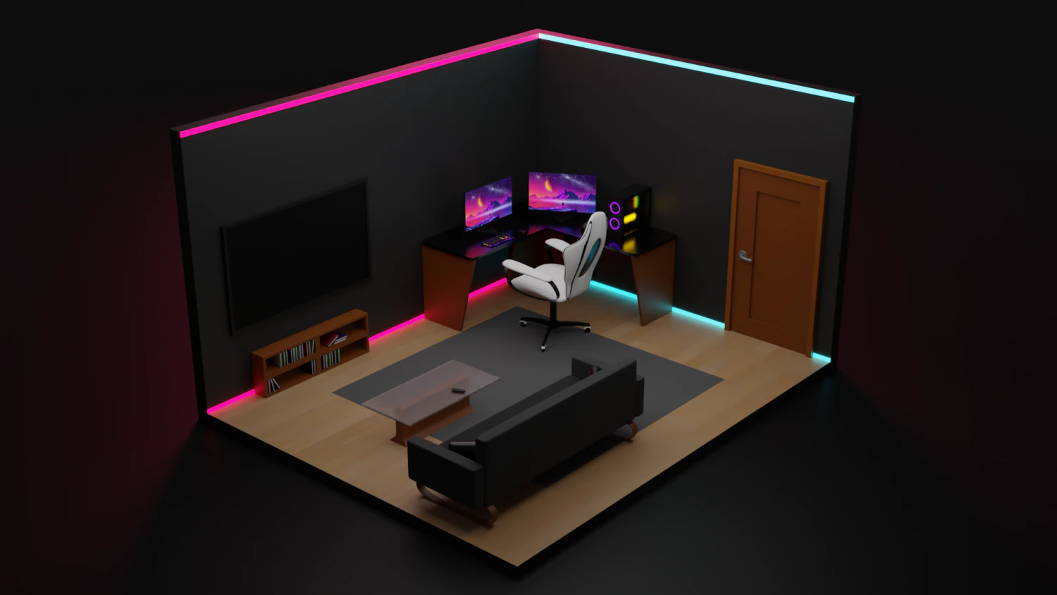 Isometric Gaming Room 3D Model .c4d .max .obj .3ds .fbx .stl .blend 