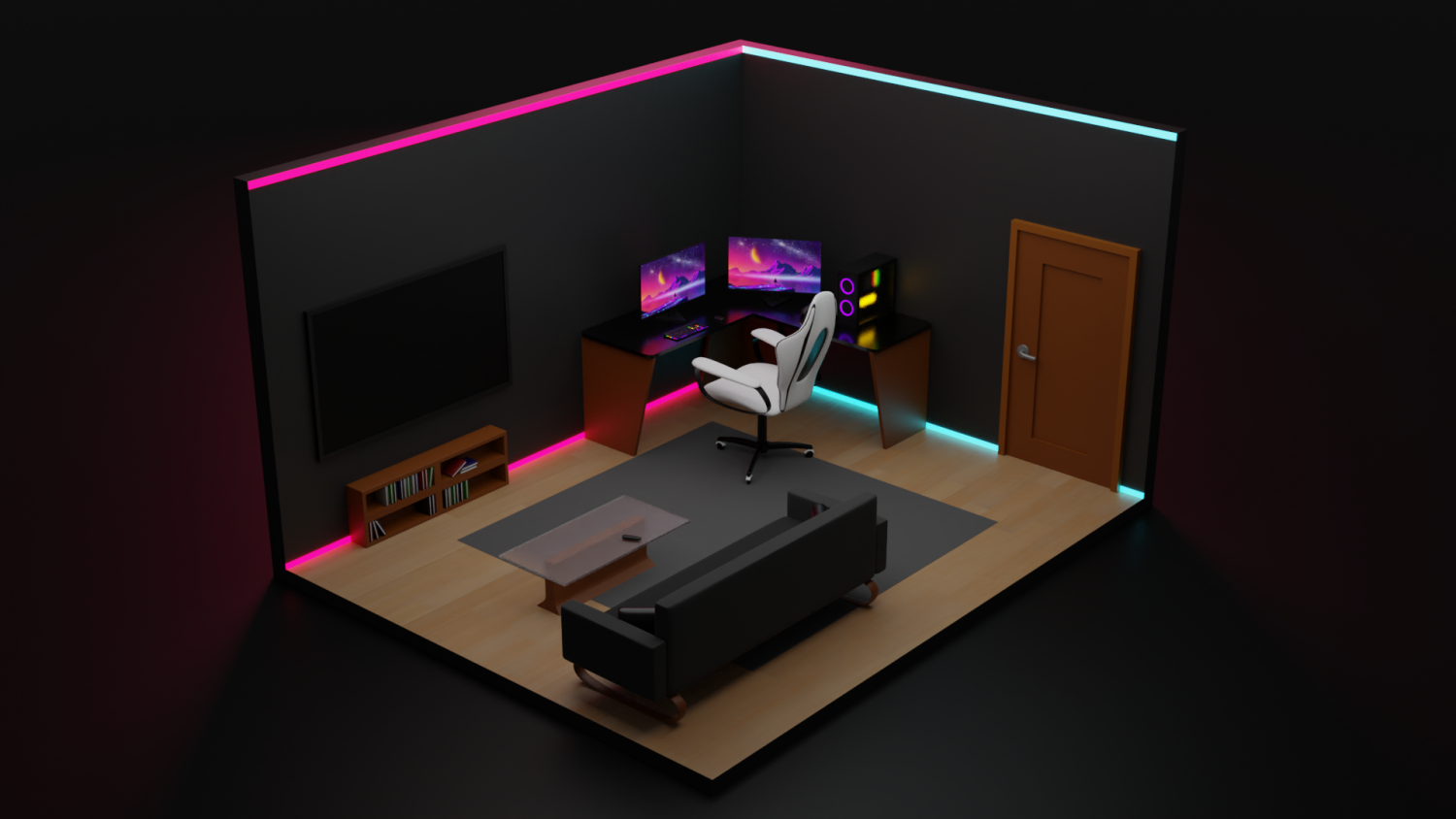 Isometric Gaming Room 3D Model in Bedroom 3DExport