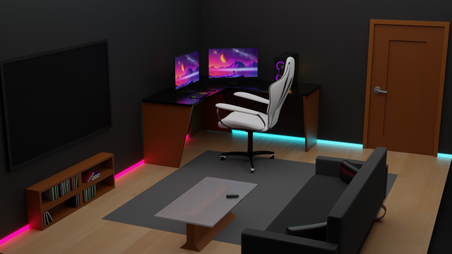Isometric Gaming Room 3D-Modell in Schlafzimmer 3DExport