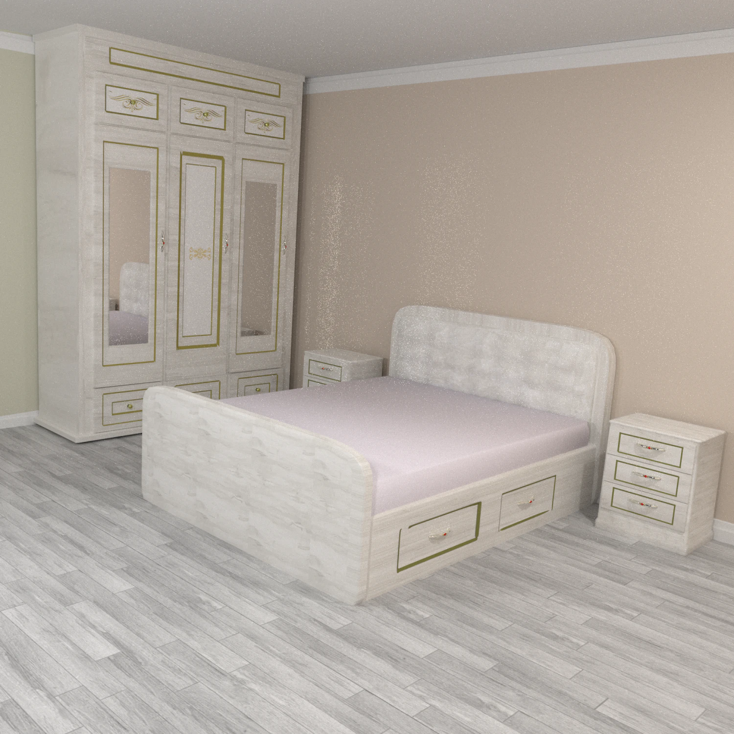 Bedroom in a classic style 3D Model .c4d .max .obj .3ds .fbx .stl .blend 