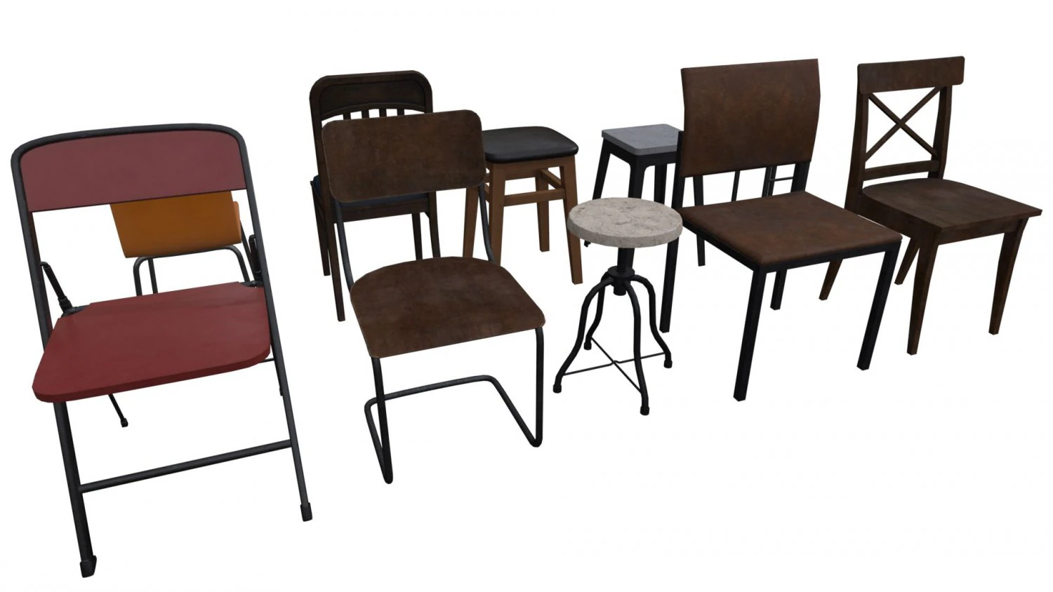 Chair Pack - Game props 3D Model .c4d .max .obj .3ds .fbx .stl .blend