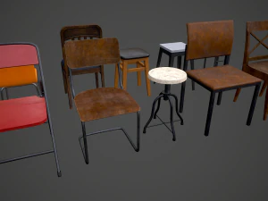 Chair Pack - Game props 3D Model