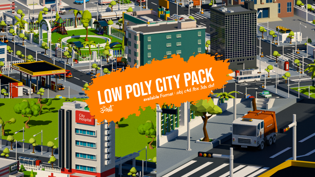 Low Poly City Pack Model 3D .c4d .max .obj .3ds .fbx .stl .blend 