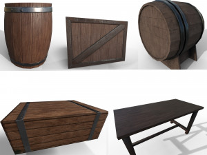 Low poly wooden props pack 3D Model