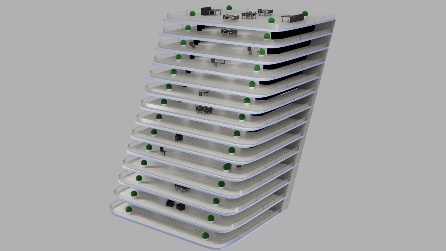 Hotel multi-storey building 3D Model .c4d .max .obj .3ds .fbx .stl .blend 