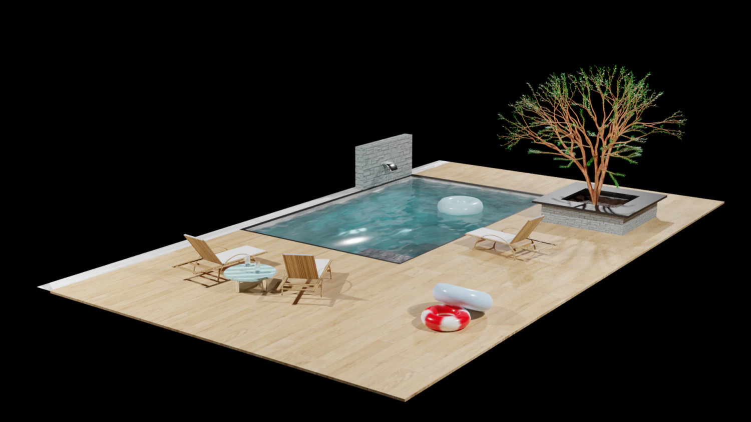 Swimming pool outdoor pool 3D Model .c4d .max .obj .3ds .fbx .stl .blend 