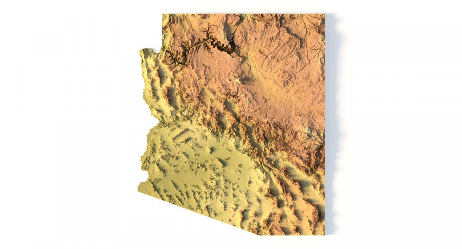Arizona Map Topographic STL Model 3D Print Model .c4d .max .obj .3ds .fbx .stl .blend