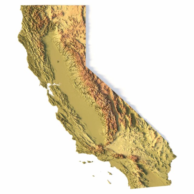 Topographic California Map STL Model 3D Baskı Modeli .c4d .max .obj .3ds .fbx .stl .blend