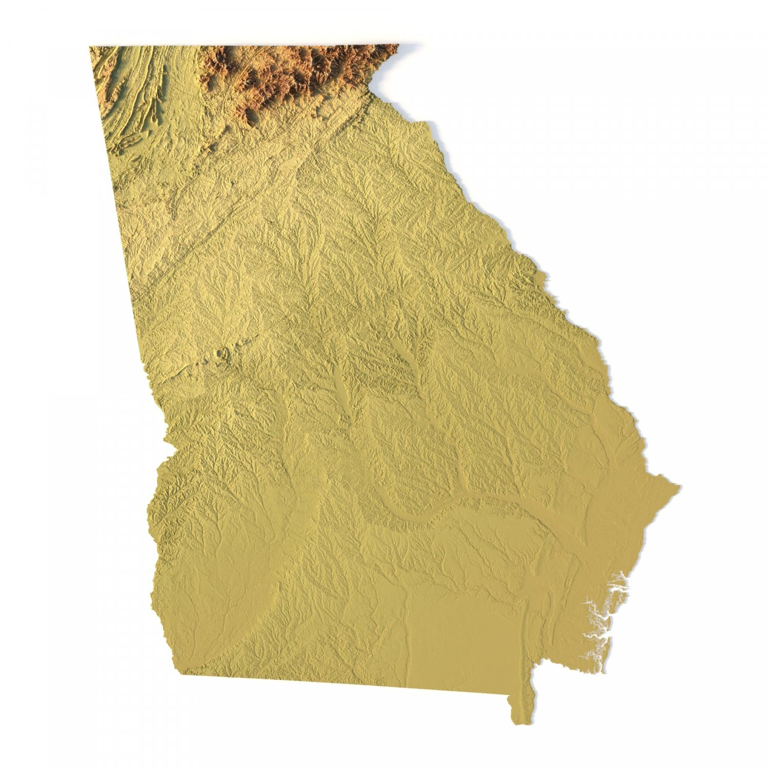 Topographic Map of Georgia USA STL Model 3D Print Model .c4d .max .obj .3ds .fbx .stl .blend 