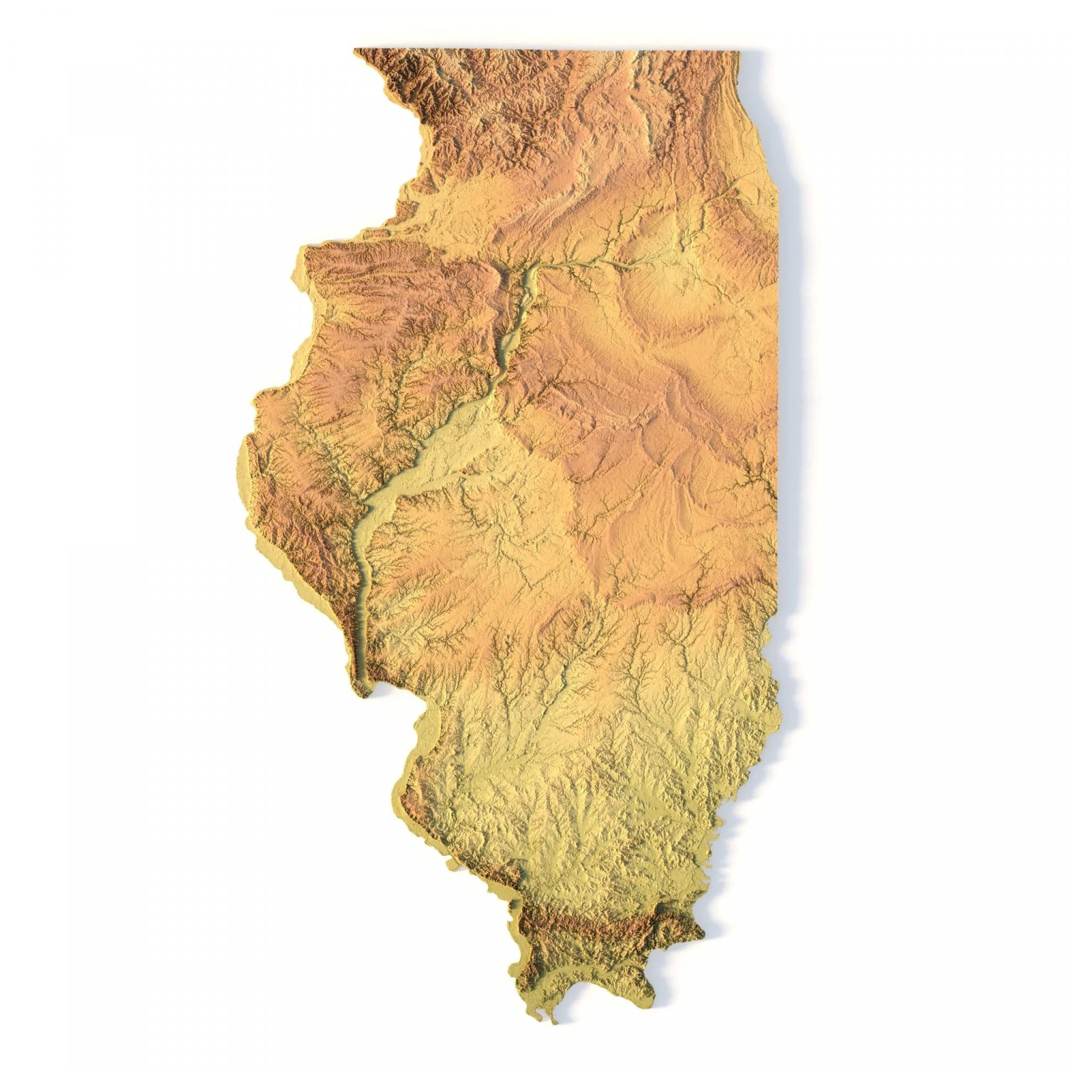 Illinois Topographic Map STL Model 3D Print Model .c4d .max .obj .3ds .fbx .stl .blend 
