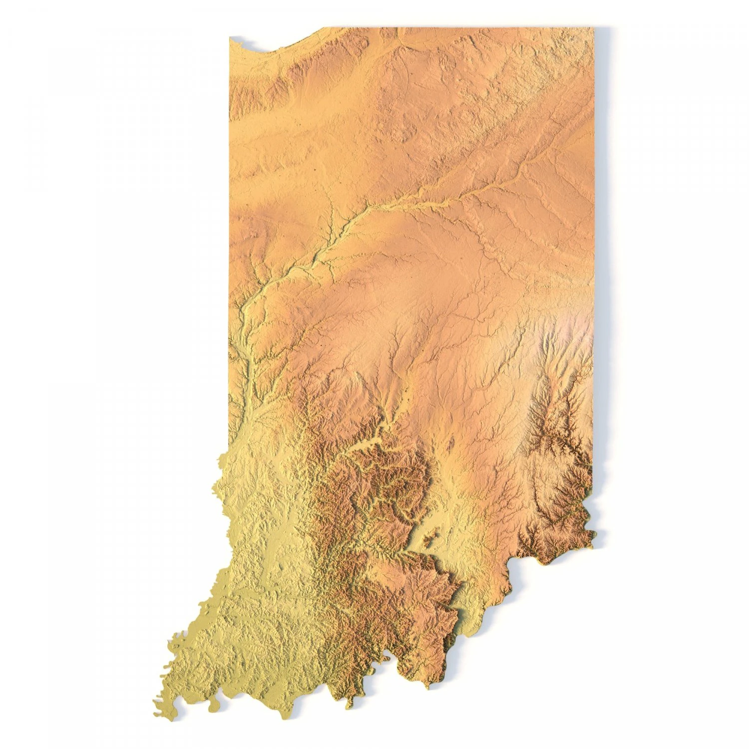 Indiana Topographic Map STL Model 3D Print Model .c4d .max .obj .3ds .fbx .stl .blend