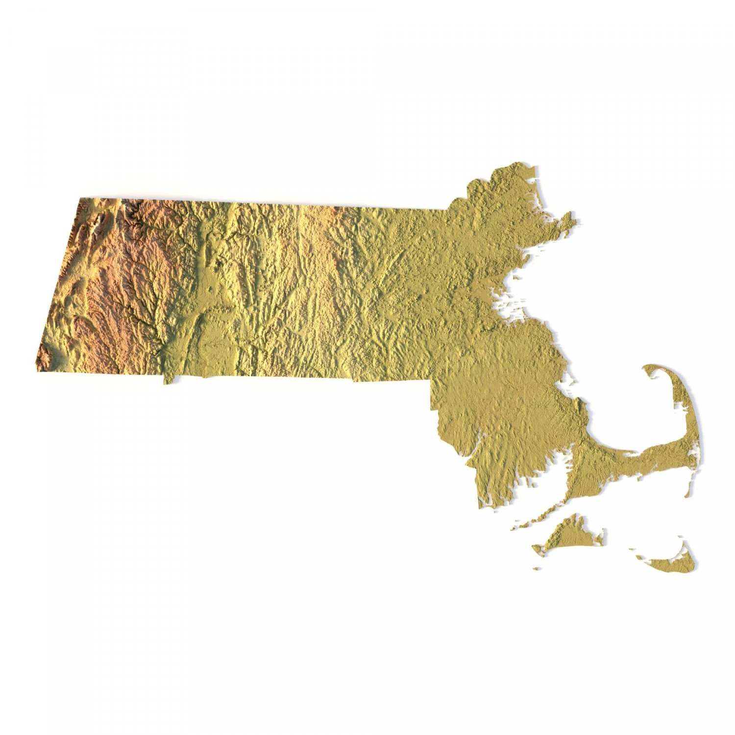 Massachusetts Topographic Map STL Model 3D Print Model .c4d .max .obj .3ds .fbx .stl .blend 