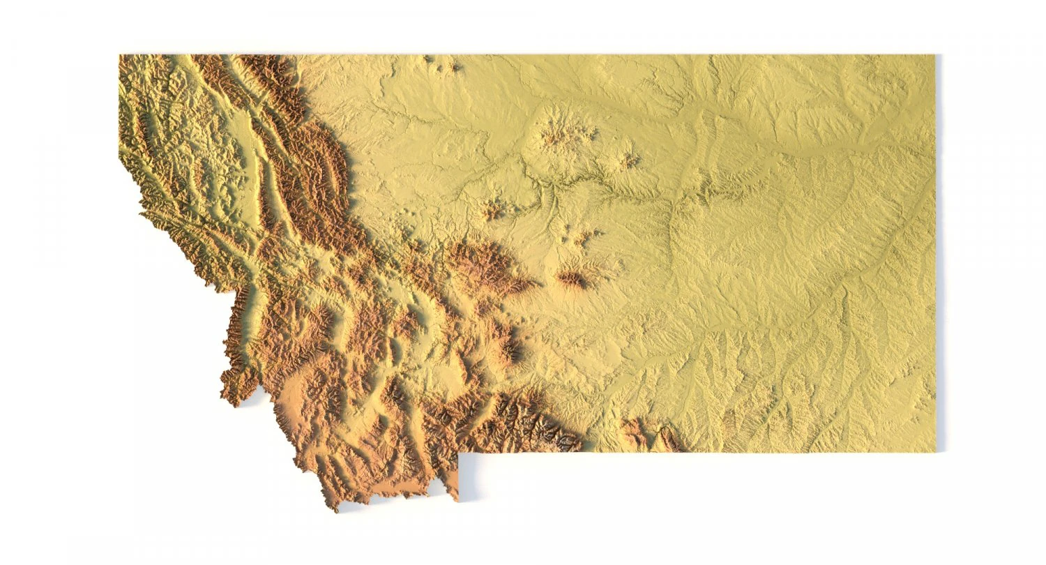 Montana Topographic Map STL Model 3D Print Model .c4d .max .obj .3ds .fbx .stl .blend