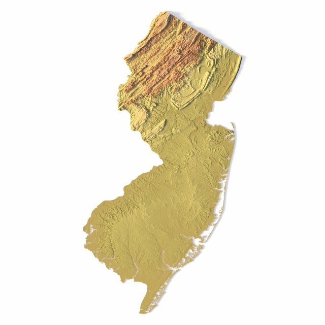 New Jersey Topographic Map STL Model 3D Print Model .c4d .max .obj .3ds .fbx .stl .blend