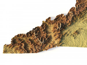 North Carolina Topographic Map STL Model Modelo de Impressão 3D