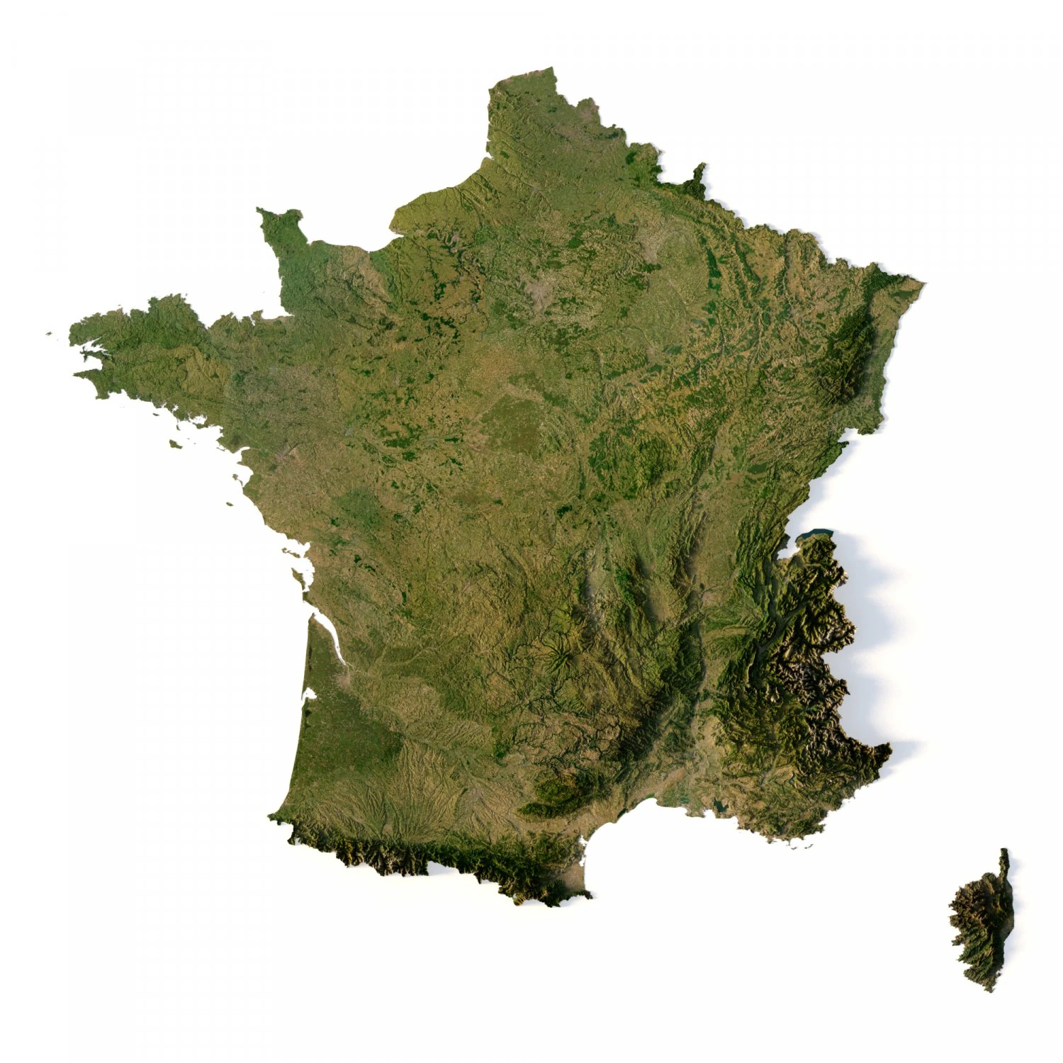 Mapa en relieve de Francia Modelo 3D .c4d .max .obj .3ds .fbx .stl .blend 