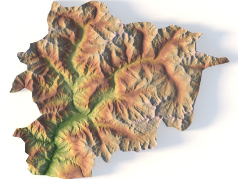Andorra topografische kaart STL 3D-terreinmodel voor 3D-printen CNC-frezen 3D printmodel