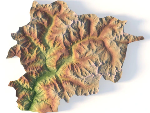 Andorra Topografische Karte STL 3D-Gel&auml;ndemodell f&uuml;r 3D-Druck CNC-Fr&auml;sen 3D Druckmodell
