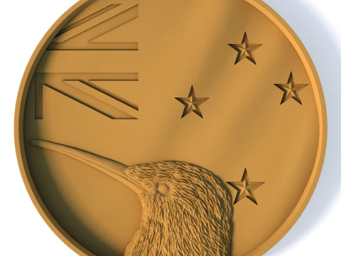 Neuseeland-Flagge 3D-Medaillon STL Kiwi-Vogel-Reliefmodell f&uuml;r 3D-Druck CNC 3D Druckmodell