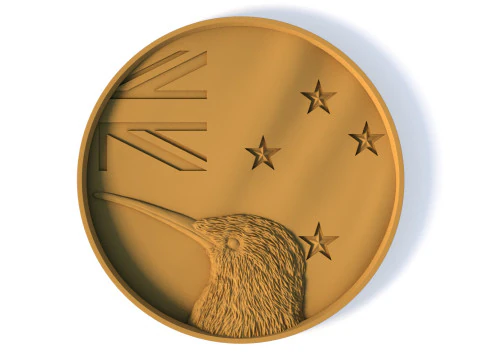 Neuseeland-Flagge 3D-Medaillon STL Kiwi-Vogel-Reliefmodell f&uuml;r 3D-Druck CNC 3D Druckmodell