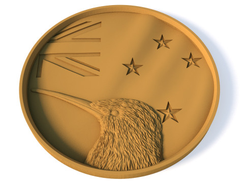New Zealand Flag 3D Medallion STL Kiwi Bird Relief Model for 3D Printing CNC 3D Print Model