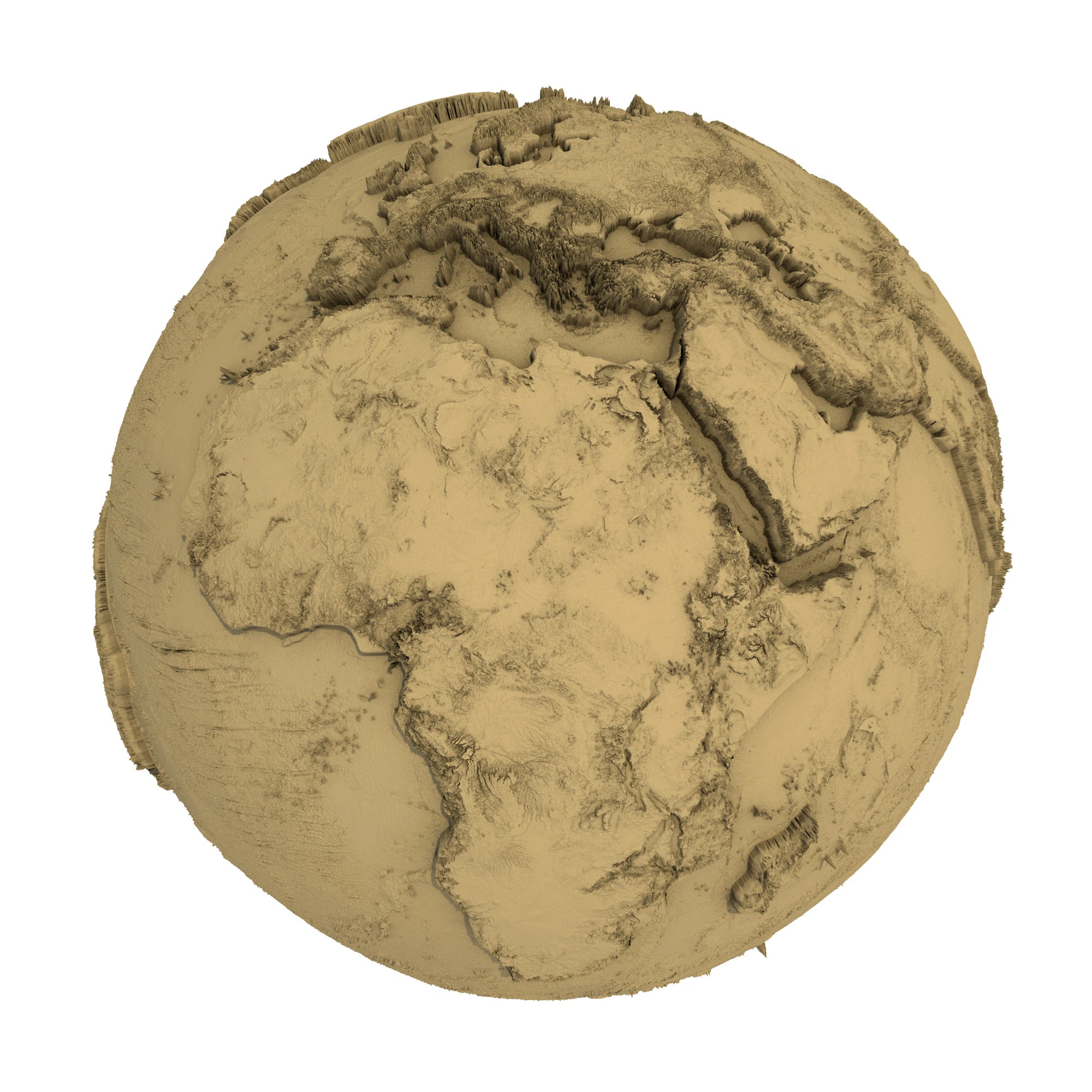 3D Printed Earth STL Model Exaggerated Relief Topography 3D Print Model .c4d .max .obj .3ds .fbx .stl .blend 
