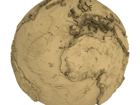 3D Printed Earth STL Model Exaggerated Relief Topography 3D Print Model