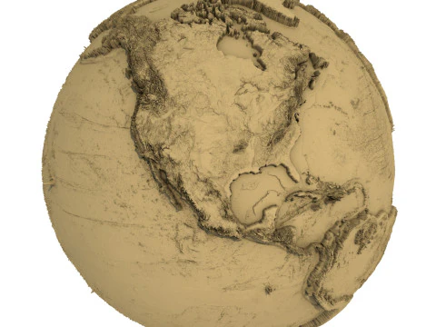 3D Printed Earth STL Model Exaggerated Relief Topography 3D Print Model