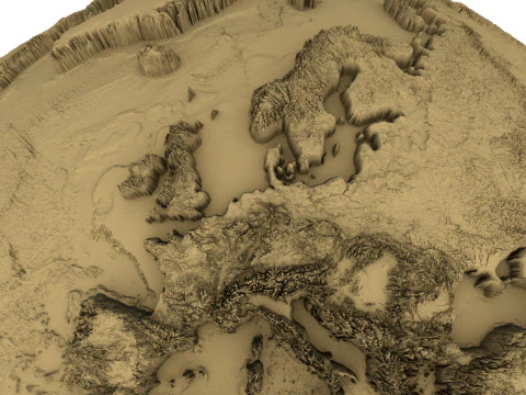 3D Printed Earth STL Model Exaggerated Relief Topography 3D Print Model