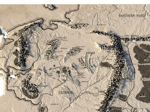 Middle Earth 3D Map STL 3D Print Model
