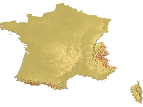 France Topographic Map for 3D Printing CNC Carving 3D Print Model