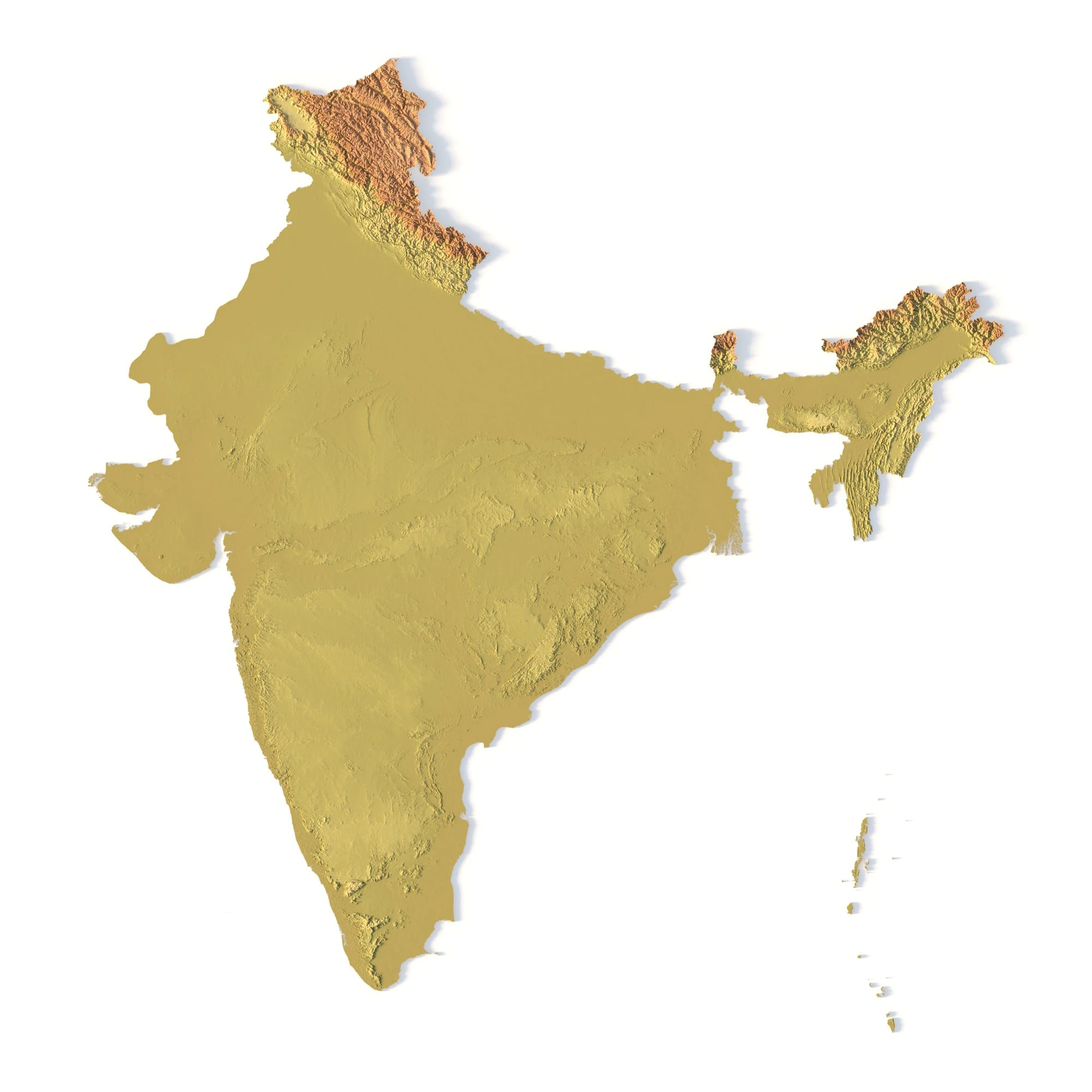 India Topographic Map for 3D Printing CNC Carving 3D Print Model .c4d .max .obj .3ds .fbx .stl .blend