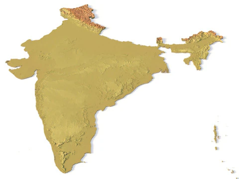 India Topographic Map for 3D Printing CNC Carving 3D Print Model