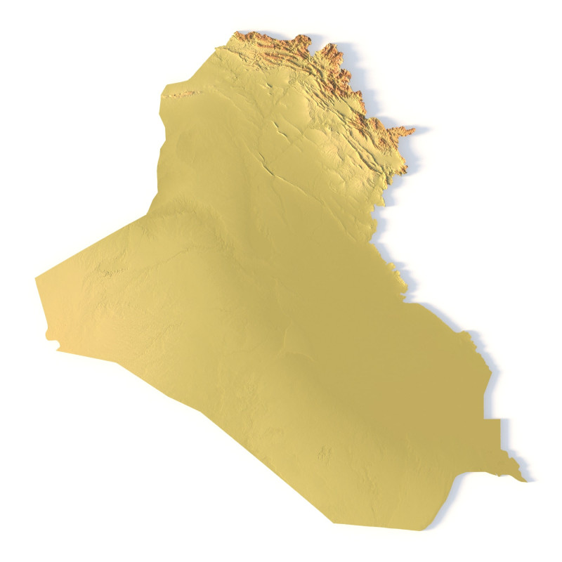 Mappa topografica dell'Iraq per la stampa 3D di intaglio CNC Modello di stampa 3D .c4d .max .obj .3ds .fbx .stl .blend