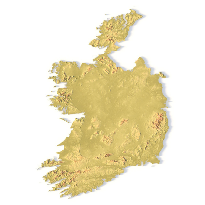 Mappa topografica dell'Irlanda per la stampa 3D di intaglio CNC Modello di stampa 3D .c4d .max .obj .3ds .fbx .stl .blend
