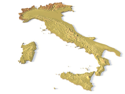 Mappa topografica dell'Italia per la stampa 3D Intaglio CNC Modello di stampa 3D