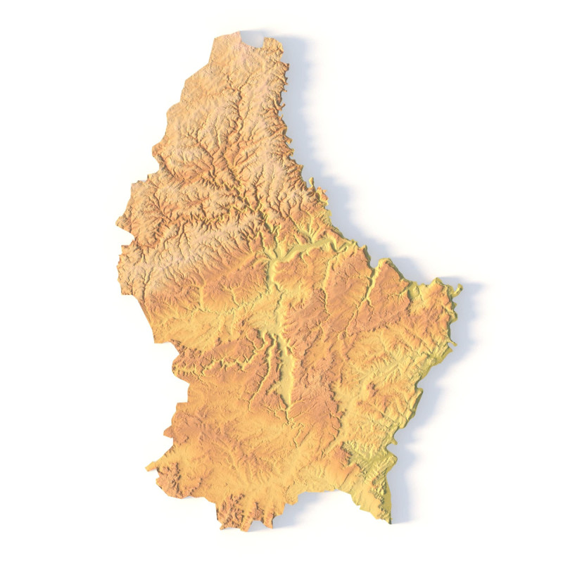 Peta Topografi Luksemburg untuk Pencetakan 3D Ukiran CNC Model Cetak 3D .c4d .max .obj .3ds .fbx .stl .blend