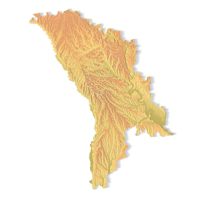 Mappa topografica della Moldavia per la stampa 3D di intaglio CNC Modello di stampa 3D .c4d .max .obj .3ds .fbx .stl .blend