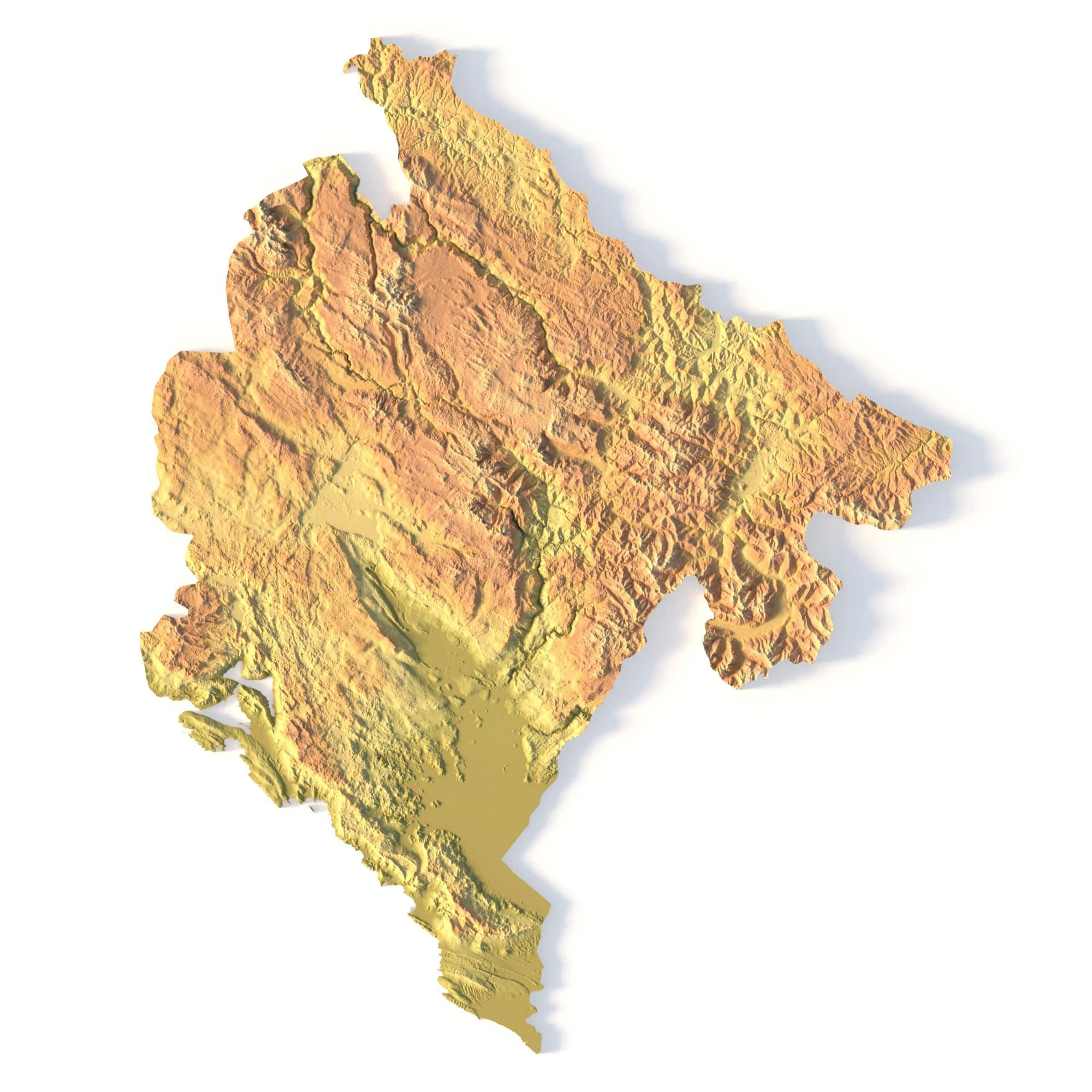 Montenegro Topographic Map for 3D Printing CNC Carving 3D Print Model .c4d .max .obj .3ds .fbx .stl .blend